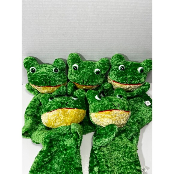 Dollar Tree Frog Hand 5 Vintage Puppet Green Plush Story Time Black dots on back - Picture 2 of 5